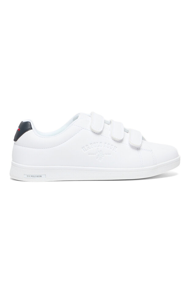 Women's White Casual Sneakers with Black Accent - Velcro Strap Design and Comfort Cushioned Sole