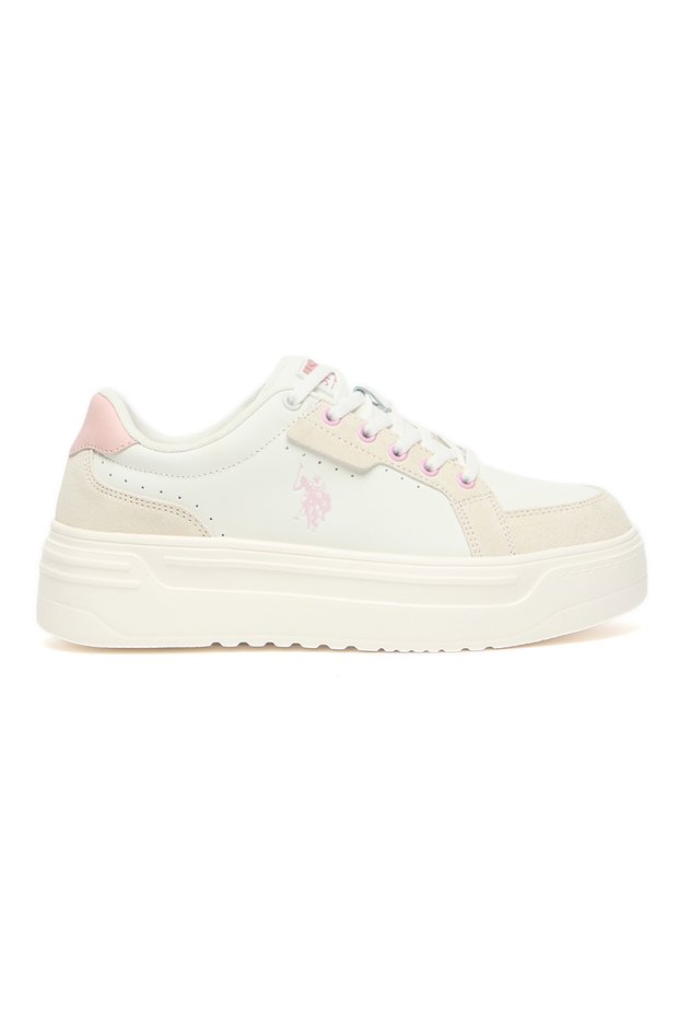 Women's Platform Sneakers with Pink Logo - Stylish Lace-Up Design with Comfort Cushioned Sole