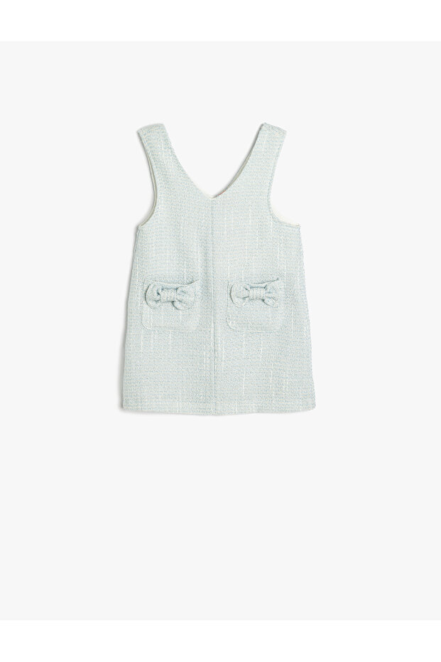 Cotton Tweed Dress with V-Neck Pocket and Bow Detail