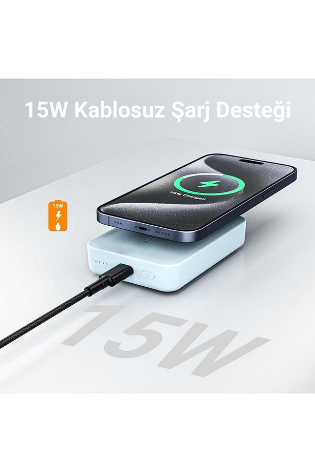 10000 Mah Magsafe Powerbank Standlı Pd20w Taşınabilir Kablosuz Hızlı Şarj Cihazı Siyah - 6