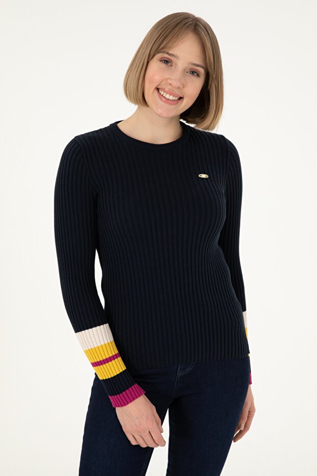 Women's Navy Blue Crew Neck Sweater 50297099-Vr033
