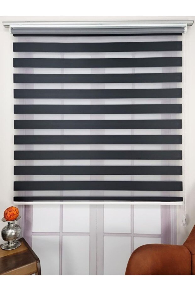 Siyah Bambu Düz Zebra Stor Güneşlik Perde - 1