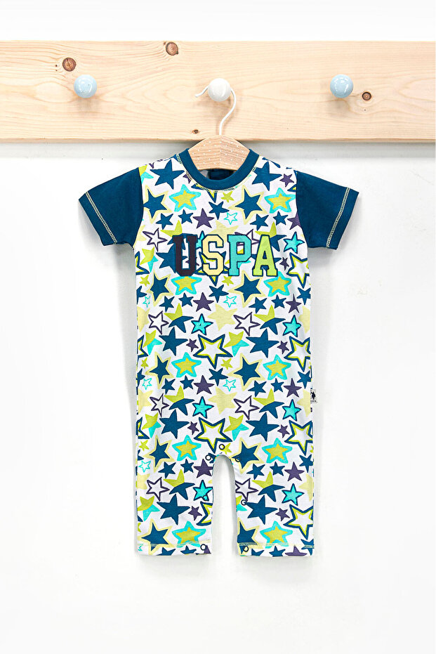 Base. Polo Assn Licensed Stars White Baby Boy Short Sleeve Jumpsuit