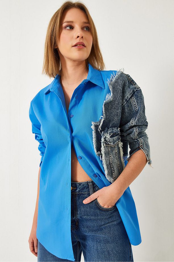 Kadın Denim Parçalı Tek Cepli Gömlek 2669 60351324 - 1