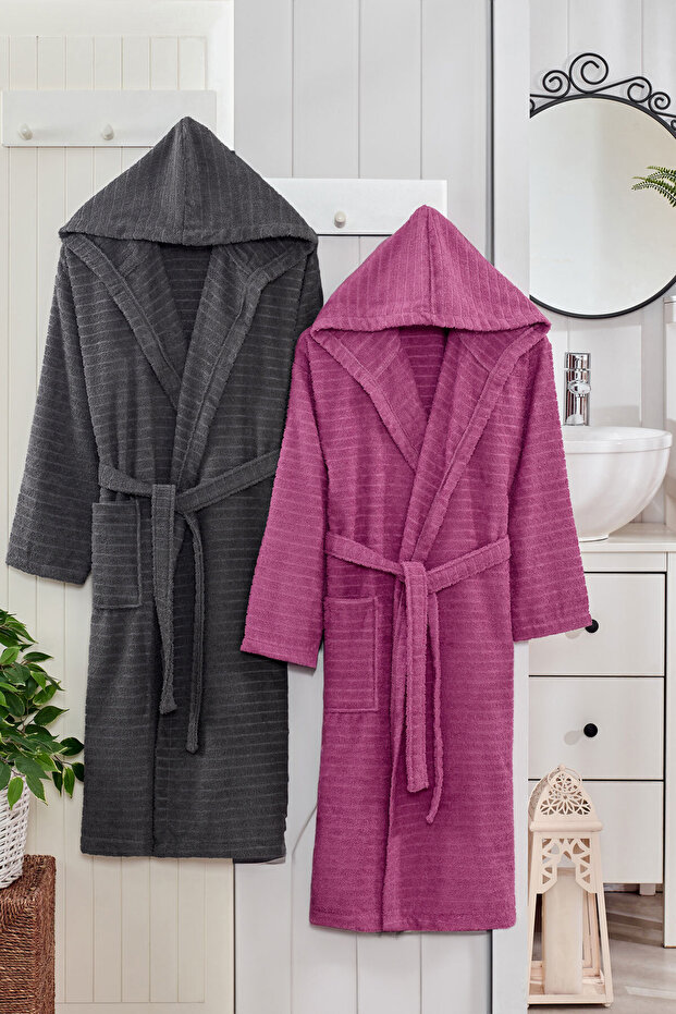 2-Piece Hooded Unisex Bathrobe Set Soft Cotton