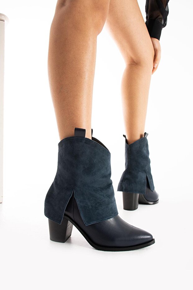 Navy Blue Genuine Leather Women's Boots