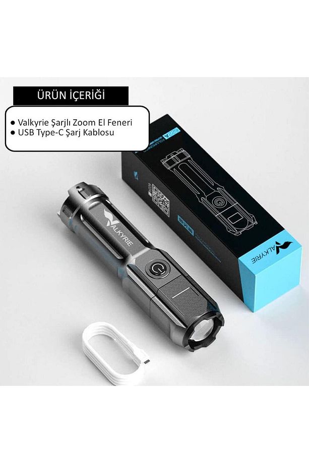 Şarjlı Ultra Güç El Feneri Zoom 3 Mod Type-c Uzun Kullanım Suya Dayanıklı - 5