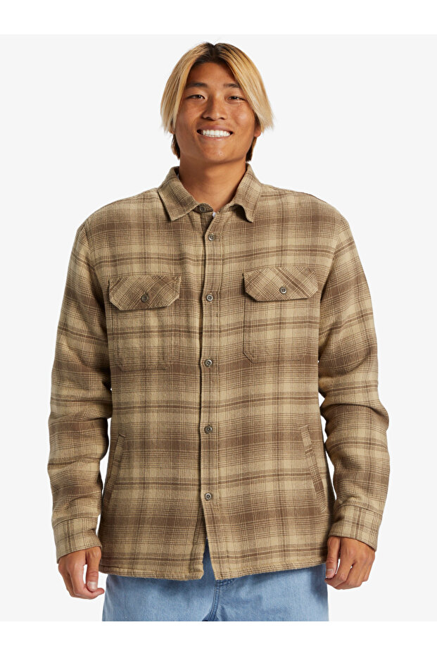 Men's Brown Venture Overshirt Sherpa Shirt Aqywt03364-Cqp1
