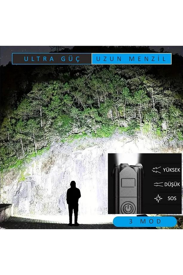 Şarjlı Ultra Güç El Feneri Zoom 3 Mod Type-c Uzun Kullanım Suya Dayanıklı - 3