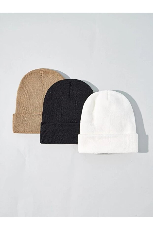 Unisex Folded Mink, black, white 3-Piece Beret Set