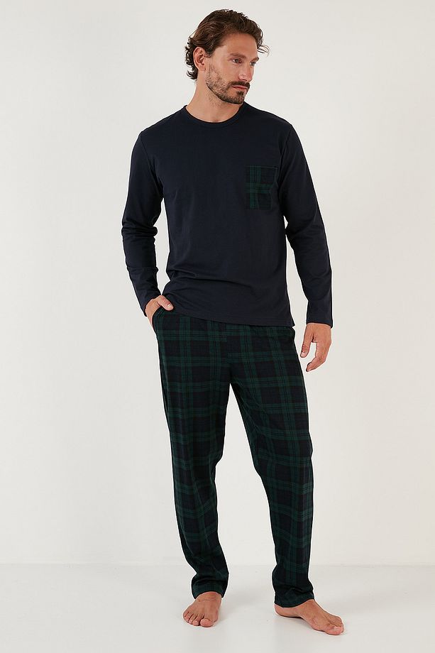 Ekoseli Cepli Beli Lastikli % 100 Pamuk Regular Fit Pijama Takımı Erkek Pijama Takımı 657200 - 3