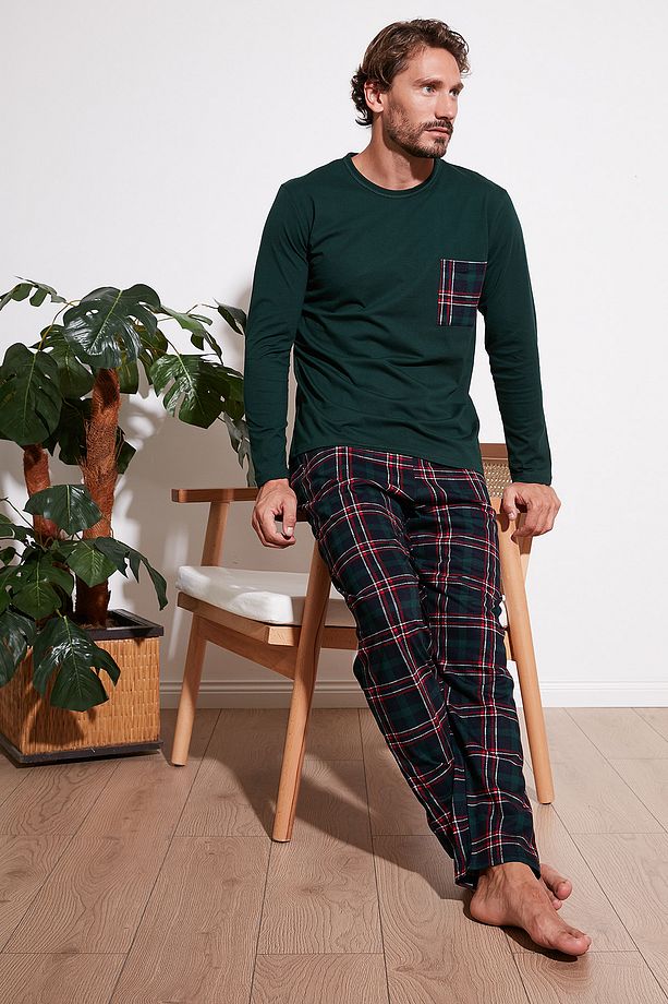 Ekoseli Cepli Beli Lastikli % 100 Pamuk Regular Fit Pijama Takımı Erkek Pijama Takımı 657200 - 1