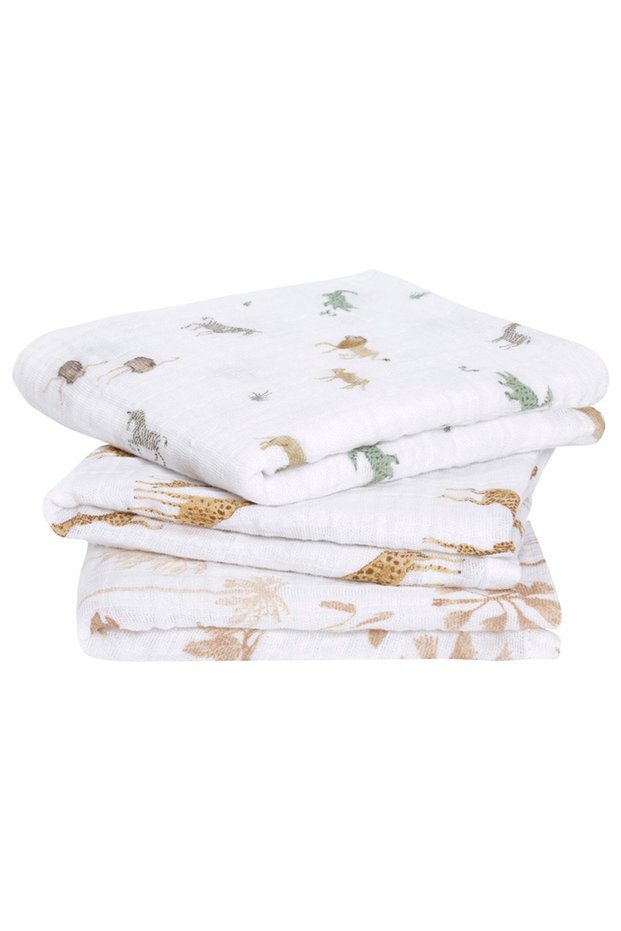Aden + Anais - Musy Squares 3 Pack Organic Cotton Muslin Safari Dream
