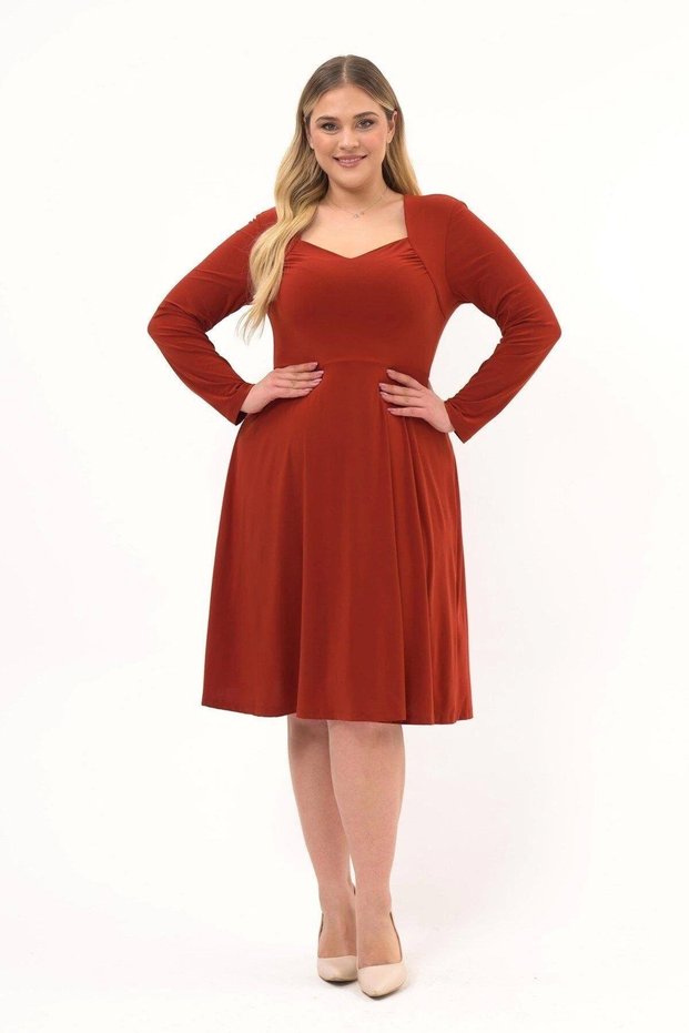 Apsen Women's Tile Pentagon Collar Long Sleeve Detailed Midi Knitted Dress 4464/110