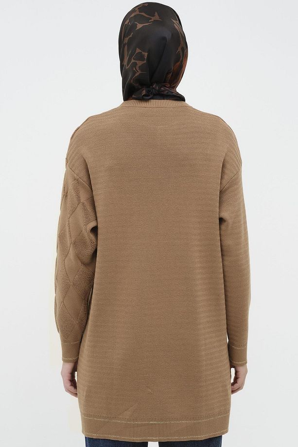 Baklava Desen Triko Tunik - Camel - 7