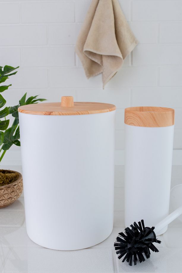 Bambu Desenli Çöp Kovası Ve Klozet Wc Fırçası 2’li Set - 6