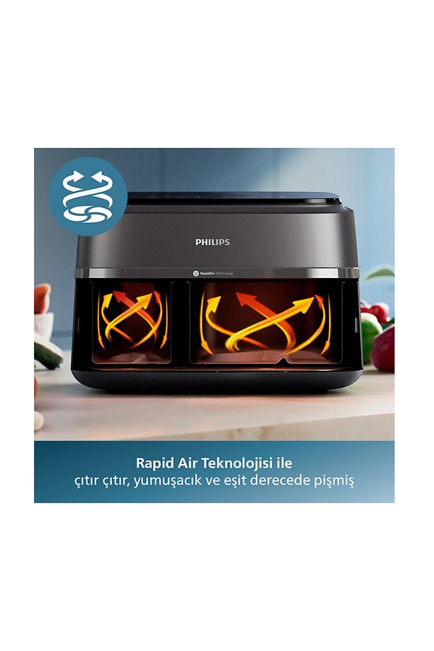 Airfryer Mükemmel Yemekler için Yeni Nesil Çift Hazneli Yağsız Hava Fritözü (9 Litre) - 7