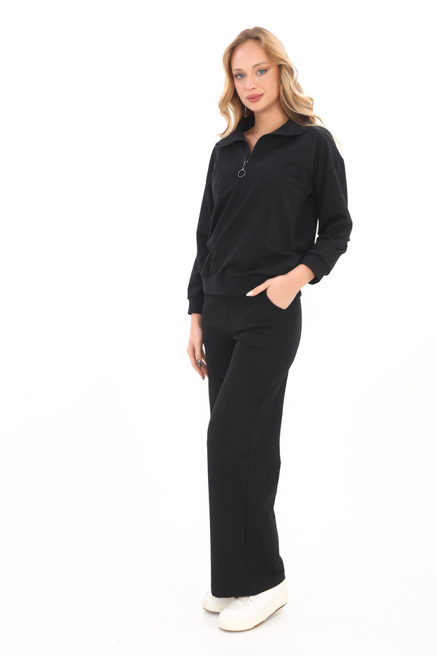 Zipper Collar Compact Combed Cotton Tracksuit Set - 2