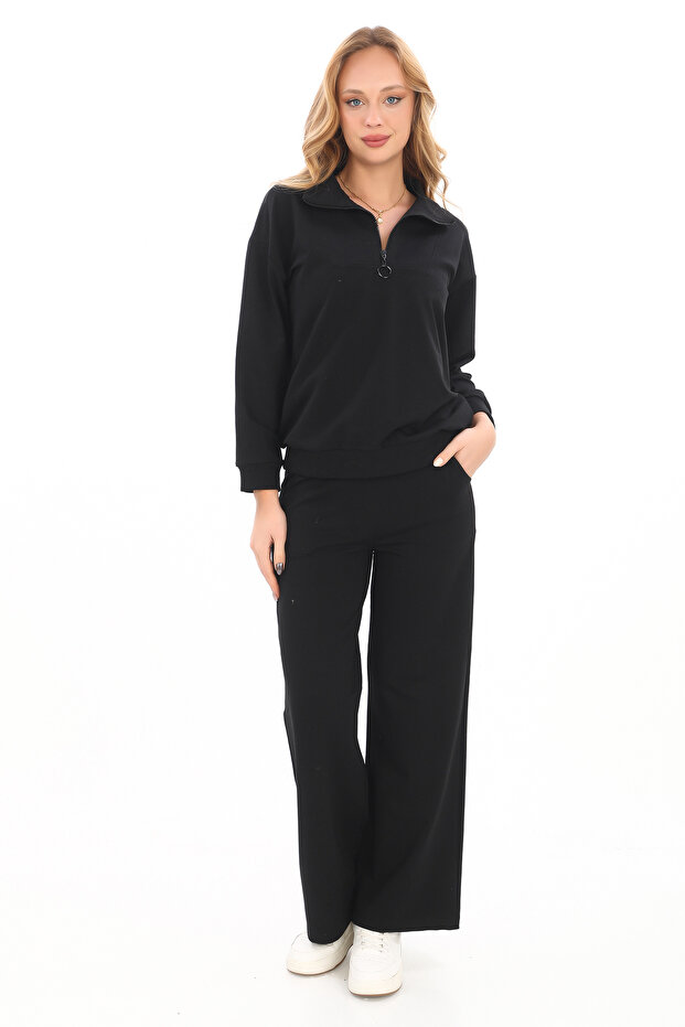 Zipper Collar Compact Combed Cotton Tracksuit Set - 1