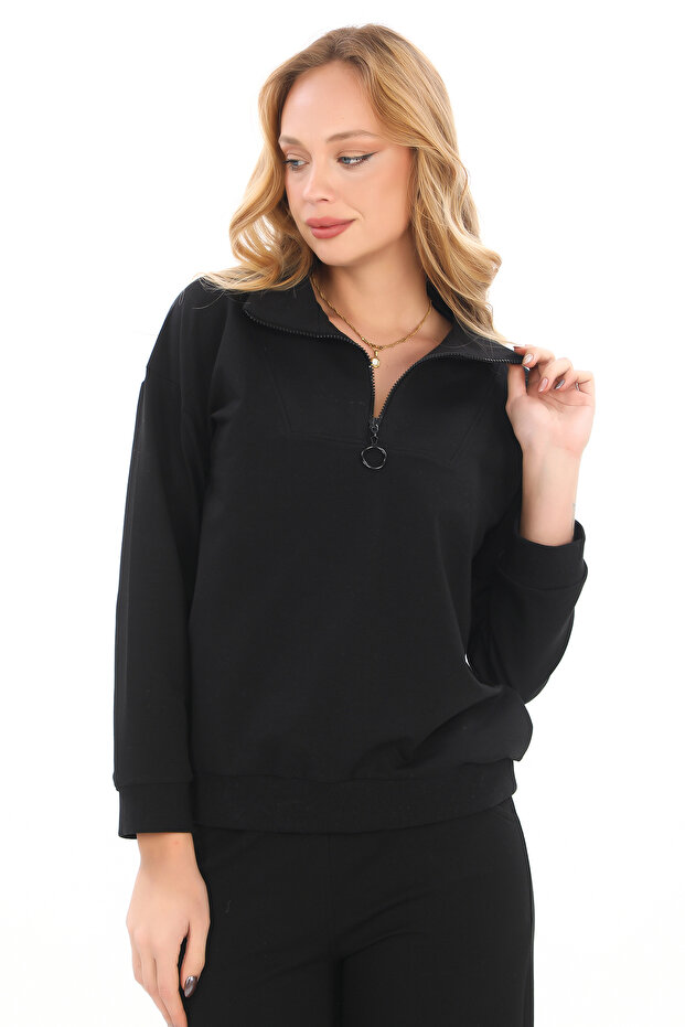 Zipper Collar Compact Combed Cotton Tracksuit Set - 3