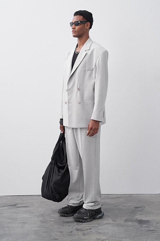 Gray Double Breasted Comfortable Suit - 2