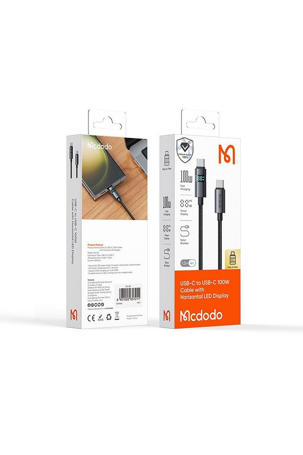 CA-5610 USB-C TO USB-C 100W KABLO YATAY LED EKRANLI SİYAH - 4