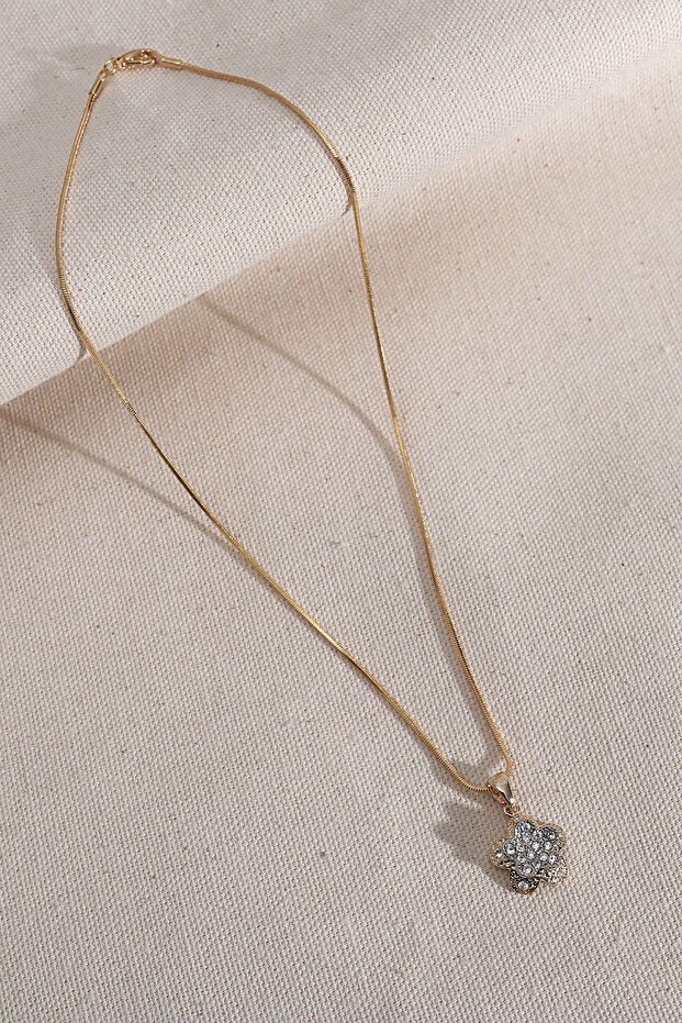Stone Flower Figure Gold Color Necklace