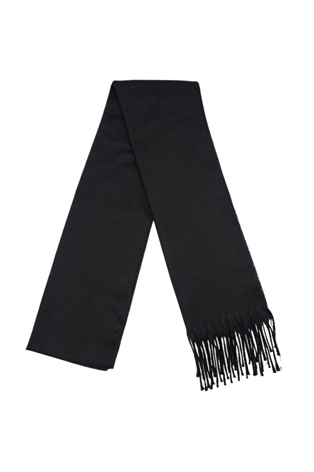 Men's Black Winter Woven Tassel Detailed Scarf Kaşkol Scarf