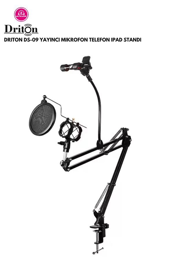 DS-09 TELEFON İPAD TUTUCULU SHOCK MOUNT POP FİLTRELİ MASA MİKROFON STANDI - 4