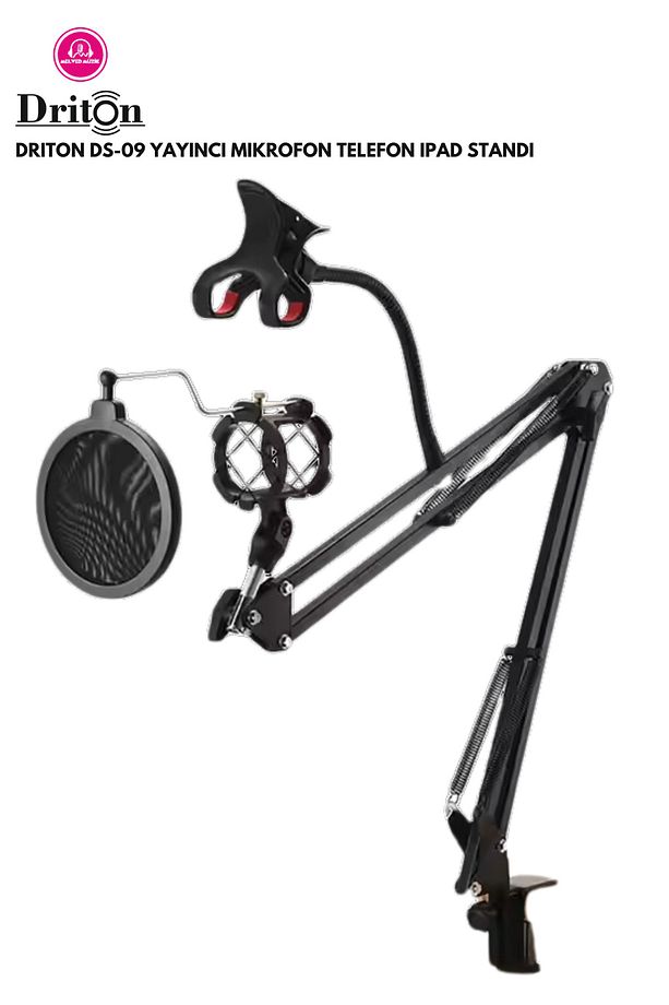 DS-09 TELEFON İPAD TUTUCULU SHOCK MOUNT POP FİLTRELİ MASA MİKROFON STANDI - 5