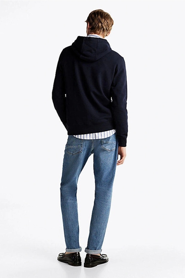 Férfi sötétkék Essential frottír pulóver - 5