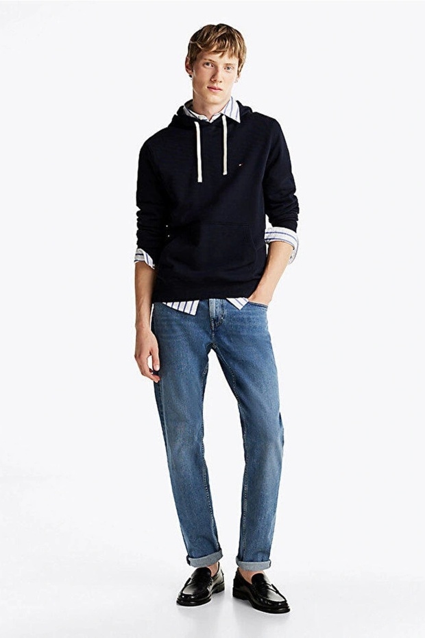 Férfi sötétkék Essential frottír pulóver - 2