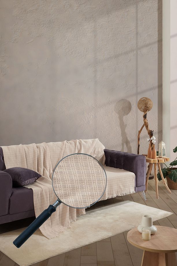 Arden Bej Koltuk Örtüsü 180 x 220 cm Kanepe Çekyat Divan Örtüsü Şalı Pamuklu Dokuma - 3
