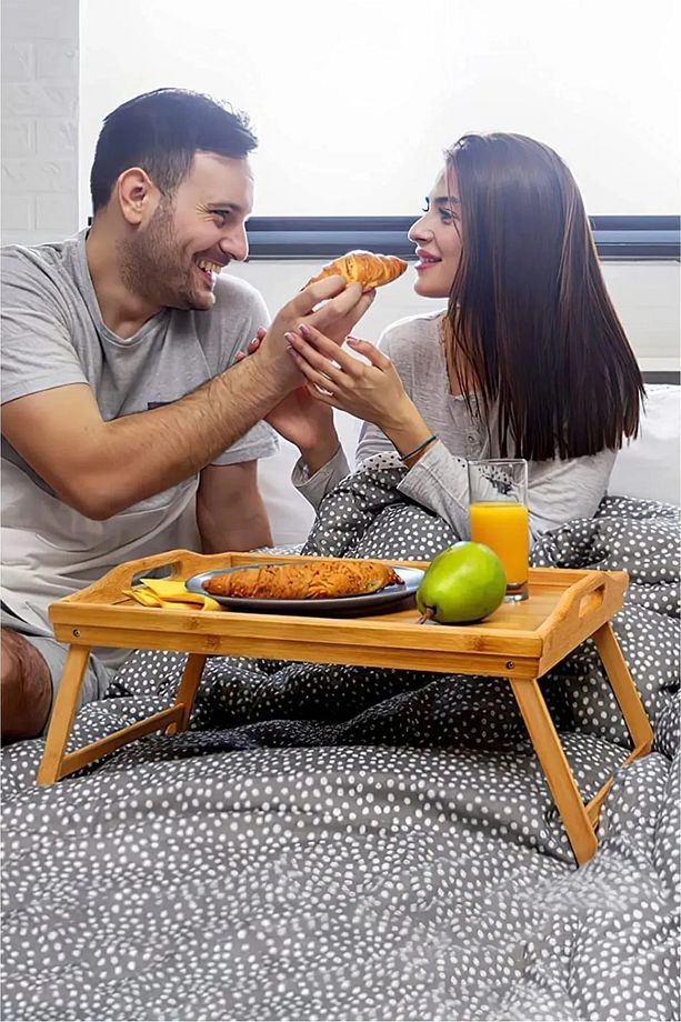 Katlanır Bambu Yatak Keyif Tepsisi Yatak Kahvaltı Sunum Tepsisi - 2