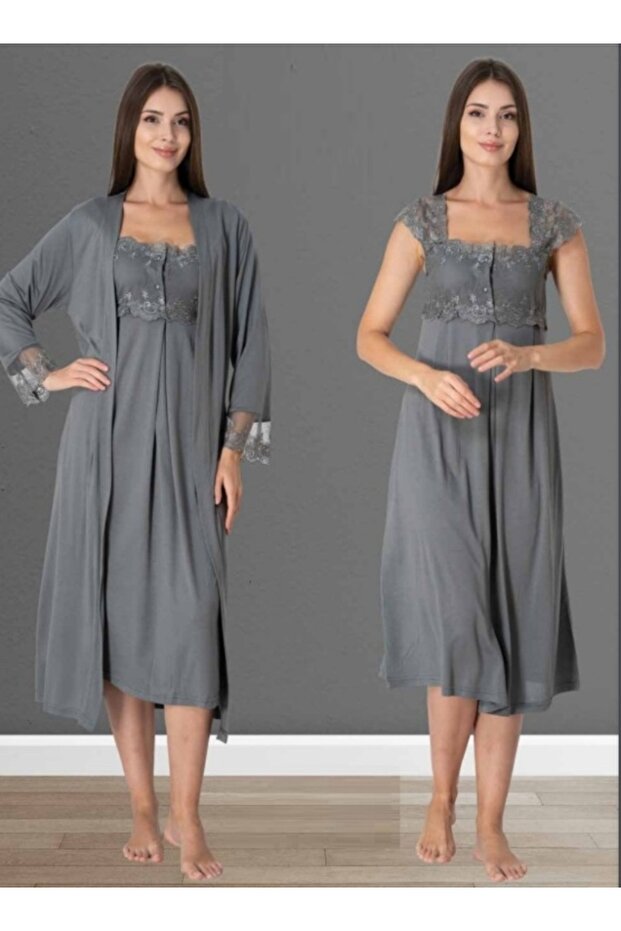 Women's Maternity Maternity Nightgown Set with Dressing Gown
