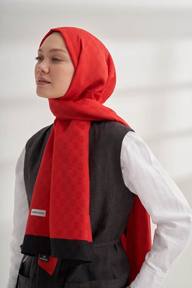 DAMA MONOGRAM ŞAL - KIRMIZI - 2