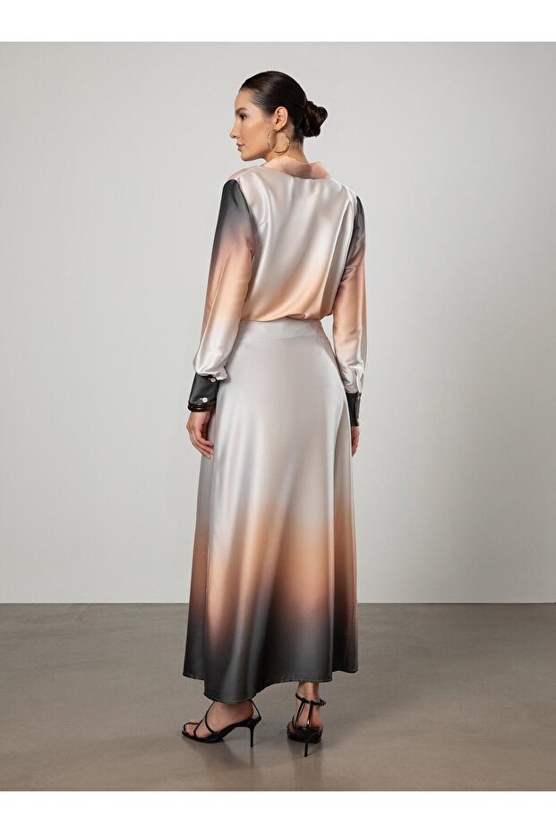 Satin Tunic - Pearl Button Detail, Gradient Pattern and Gradient Print - Refka - 5