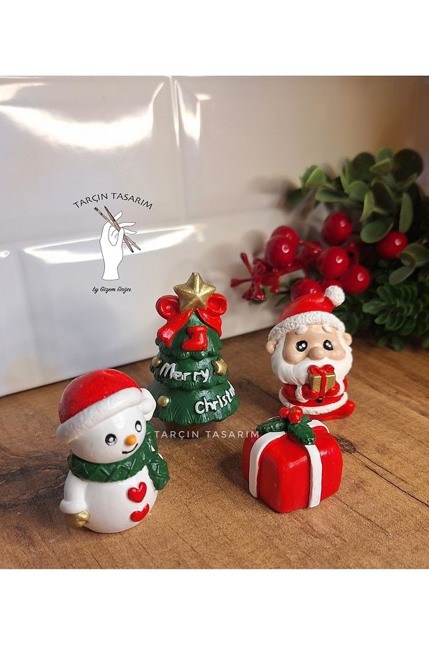 4'lü Mini Yılbaşı Seti,yılbaşı Hediyesi,(5*5 CM)(YILBAŞI AĞACI,NOEL BABA,HEDİYE PAKETİ,KARDAN ADAM) - 2