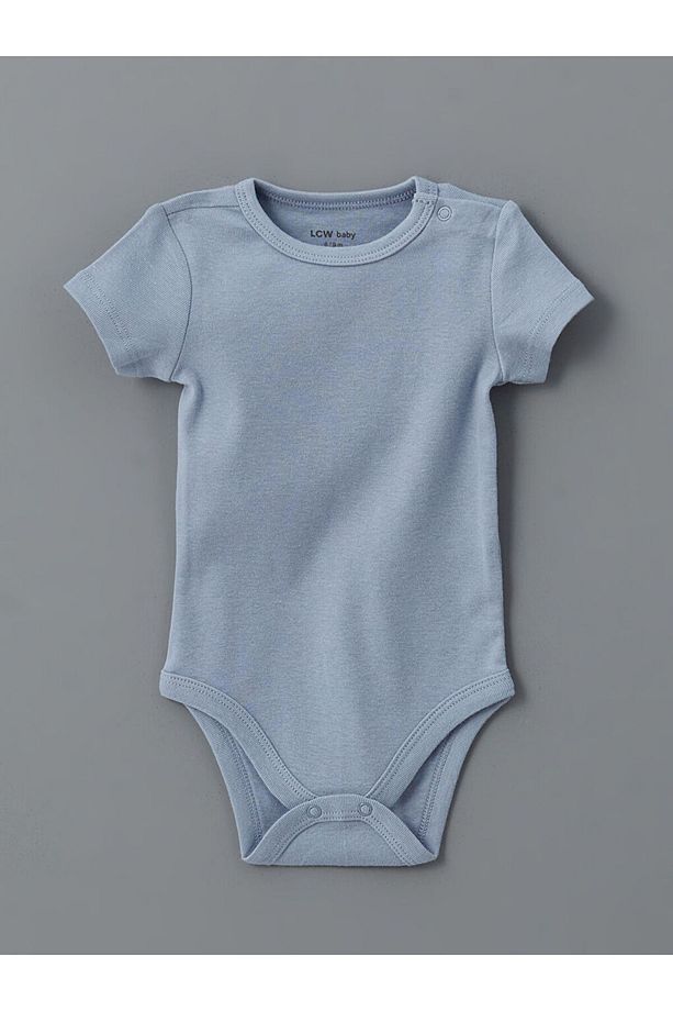 LCW baby Mavi Bisiklet Yaka Basic Erkek Bebek Çıtçıtlı Body 3'lü - 3