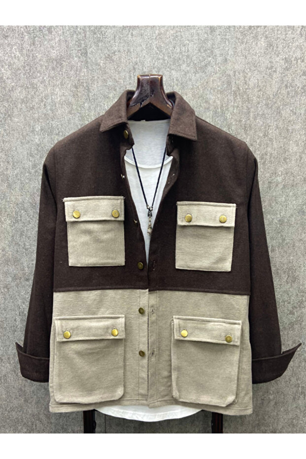 Oversize Bohem Pamuk Kaşe Renkli Dört Cep Gömlek - 1