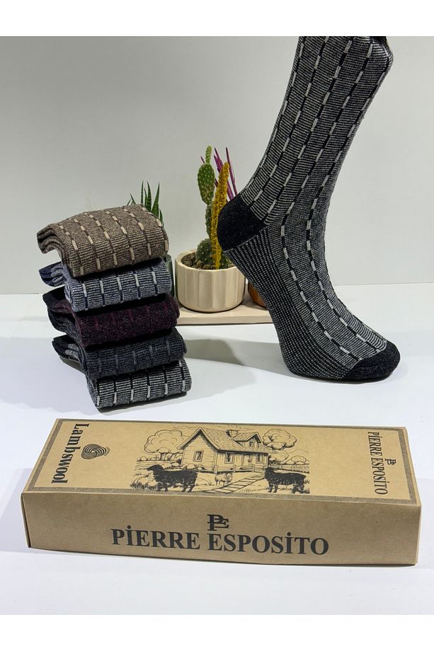 Erkek Yün Çorap Jakarlı Lambswool (5 Çift) - 4