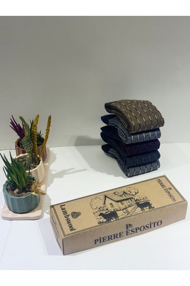 Erkek Yün Çorap Jakarlı Lambswool (5 Çift) - 5
