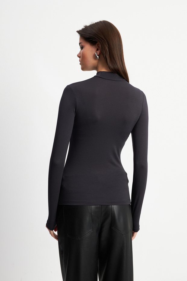 Kadın Antrasit Parmak Detaylı Basic Body - 8