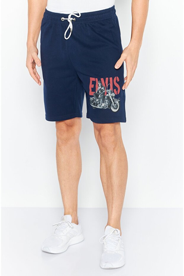 شورت رجالي أساسي مطبوع، أزرق داكن - 1