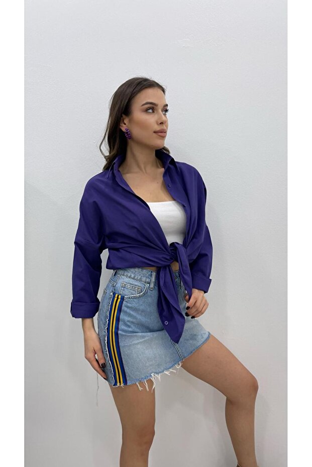 Nazline Kadın Oversize Basic Uzun Kol Gömlek - 4