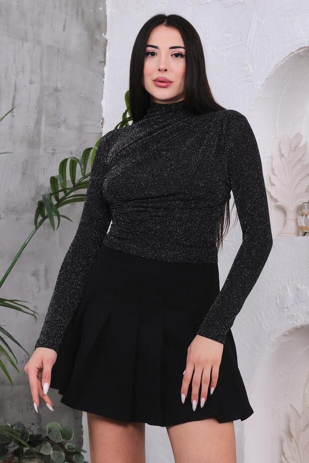 Simli Drapeli Bluz - 8