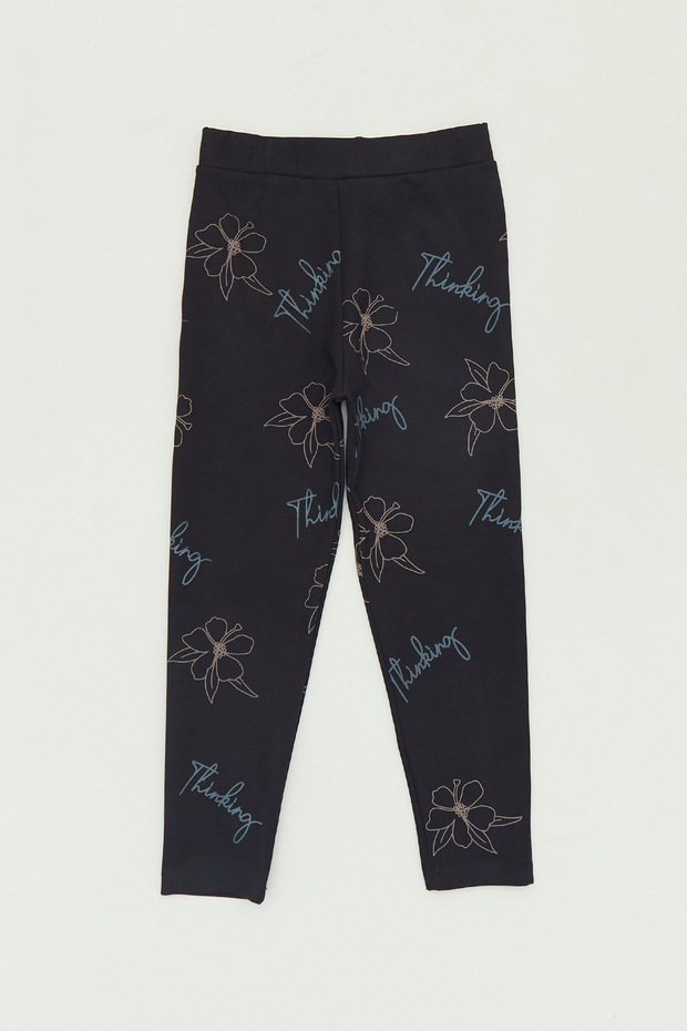 Floral Printed Girls' Leggings with Elastic Waist
