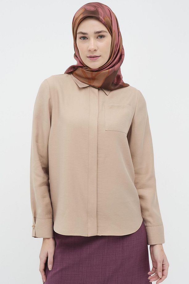 Britli Manşet Detaylı Gömlek - Camel - 1