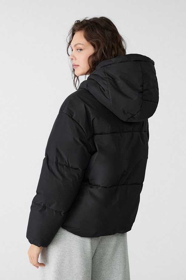Kapüşonlu oversize şişme mont - 3