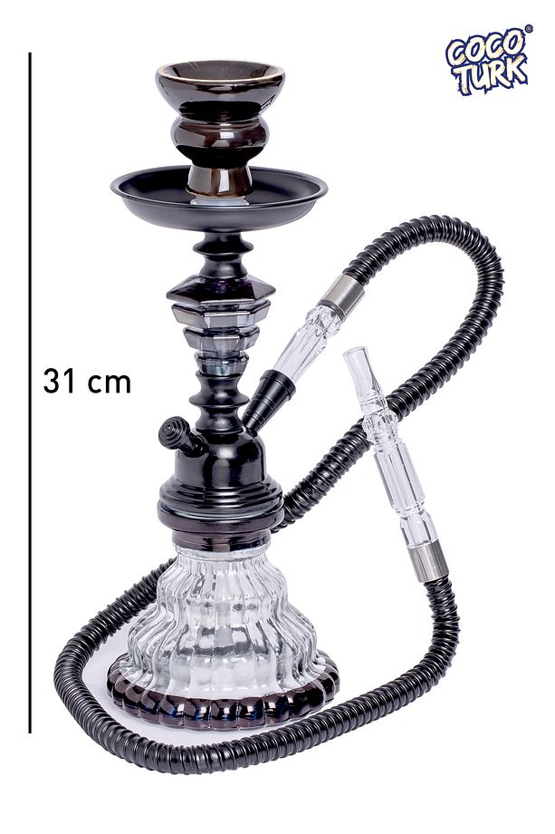 Siyah Küçük Boy Nargile Takımı Tüm Set Masa Üstü Nargile Takımı Mini Nargile Seti - 3